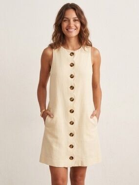Sezane Mannie Sleeveless Scallop Button-Front Shift Dress in Cream Size 2